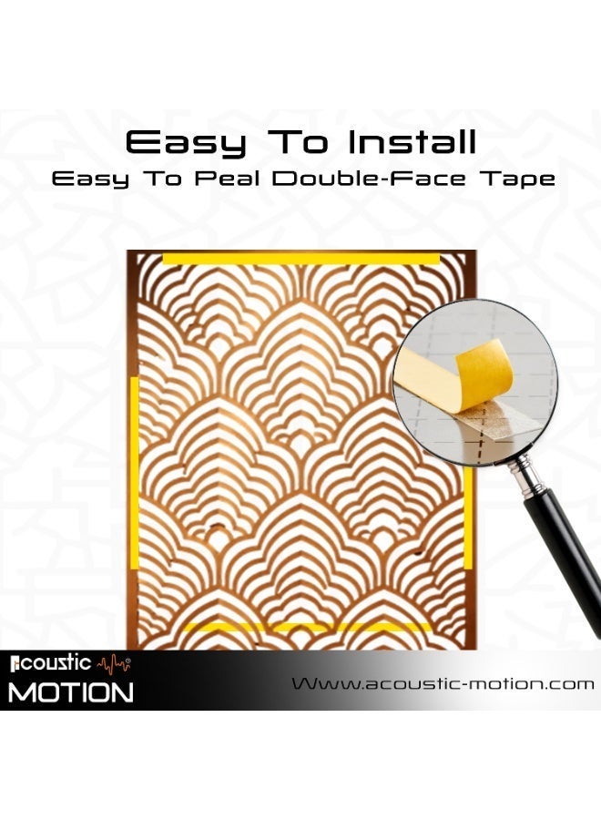 أكويستك موشان لوحات جدارية خشبية من خشب MDF من ACOUSTIC MOTION®، تصميم CALMWAVE مع شريط لاصق مزدوج الوجه، لون بني عصري، مناسبة للمنزل، غرفة المعيشة، غرفة النوم، المكتب والفندق، 25×50×0.5 سم، طقم من 4 قطع - Image 4